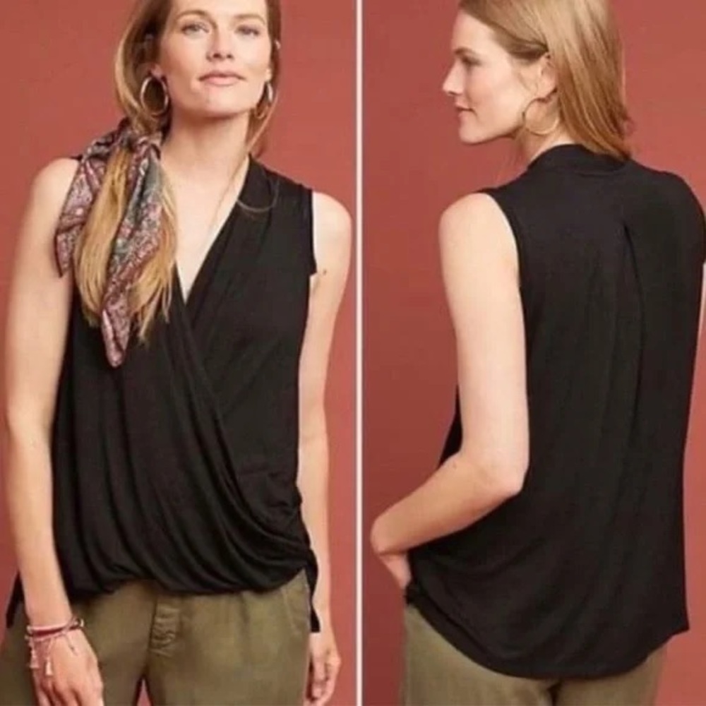 Anthropologie Akemi + Kin Rainey Wrap Sleeveless Black Top
